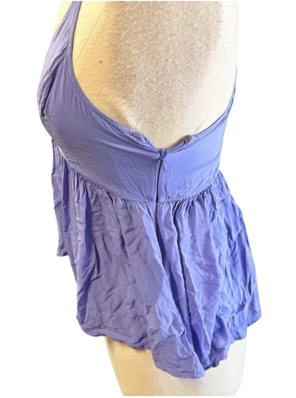 Purple Express Halter V-Neck Ruffle Babydoll Tank Top Size Small - Picture 2 of 4